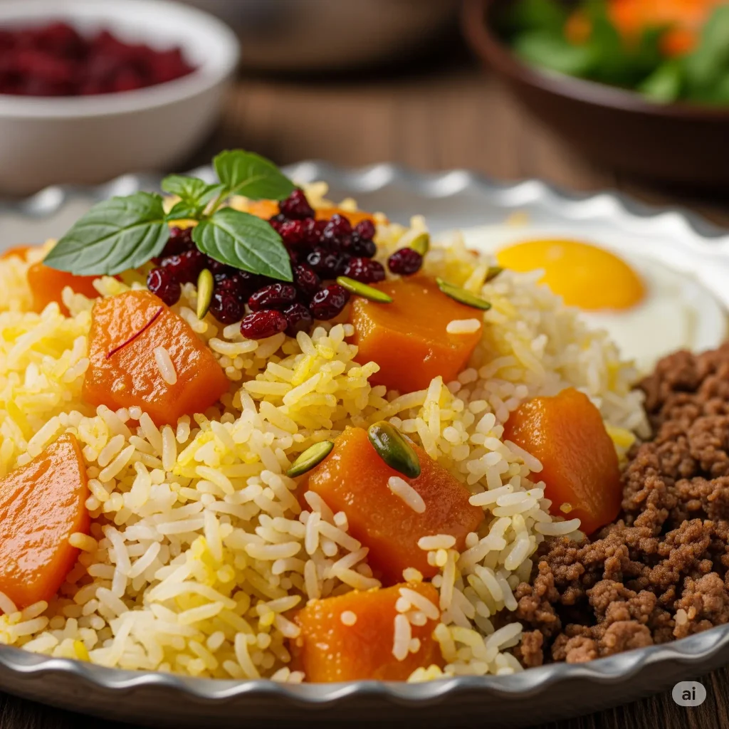 Kaii Pola (Kadoo Polo), a traditional Mazanderani pumpkin rice dish