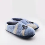 Handmade sky blue felt slippers, Turkmen style