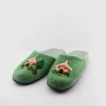 Close-up of reinforced toe on handmade wool felt slippers