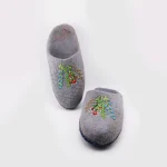 Indoor handmade felt slippers in grey with decorative embroidery