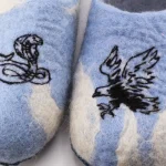Anti-slip suede sole on handmade blue slippers