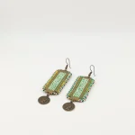 Vintage-style bronze coin accent on authentic Turkmen embroidered dangle earrings