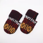 Detailed view of hand-knitted traditional Turkmen wool slipper socks pattern