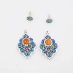 Stile convertibile a lobo degli orecchini smaltati cloisonné Minakari persiano con accenti turchesi - design versatile tre in uno