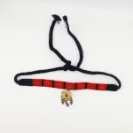 "Handwoven red-black Khorasan kilim headband with authentic Turkmen varsho brass-plated pendant – multi-purpose choker"
