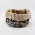 Luxury drawstring Termeh pouch fully open showing smooth satin lining