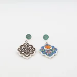 Convertible stud style of Persian Minakari cloisonné enamel silver earrings with turquoise accents - three-in-one versatile design