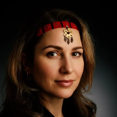 Boho style – Turkmen & Khorasan kilim headband worn as elegant ethnic choker necklace