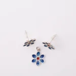 Blue flower enamel stud earrings in 925 sterling silver, handmade Persian jewelry