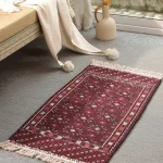 Vintage Turkmen palas rug with deep red field and geometric diamond motifs (50 years old)